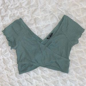 Shein Ribbed Criss Cross Surplice Crop Top